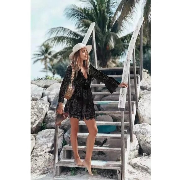 NEW Boho Gypsy 3XL Beach Goddess Swim Cover Up Black - Picture 1 of 12